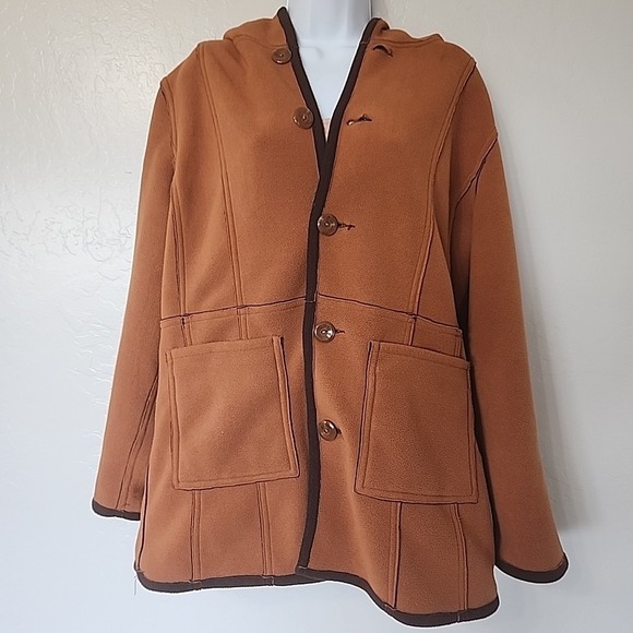 Susan Graver WeekendFleece Hooded Reversible Jacket Brown/Pumpkin Women's Medium - Picture 4 of 4